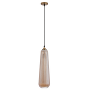 Luna Fluted Amber Glass and Brass Look Pendant Light - Lighting.co.za