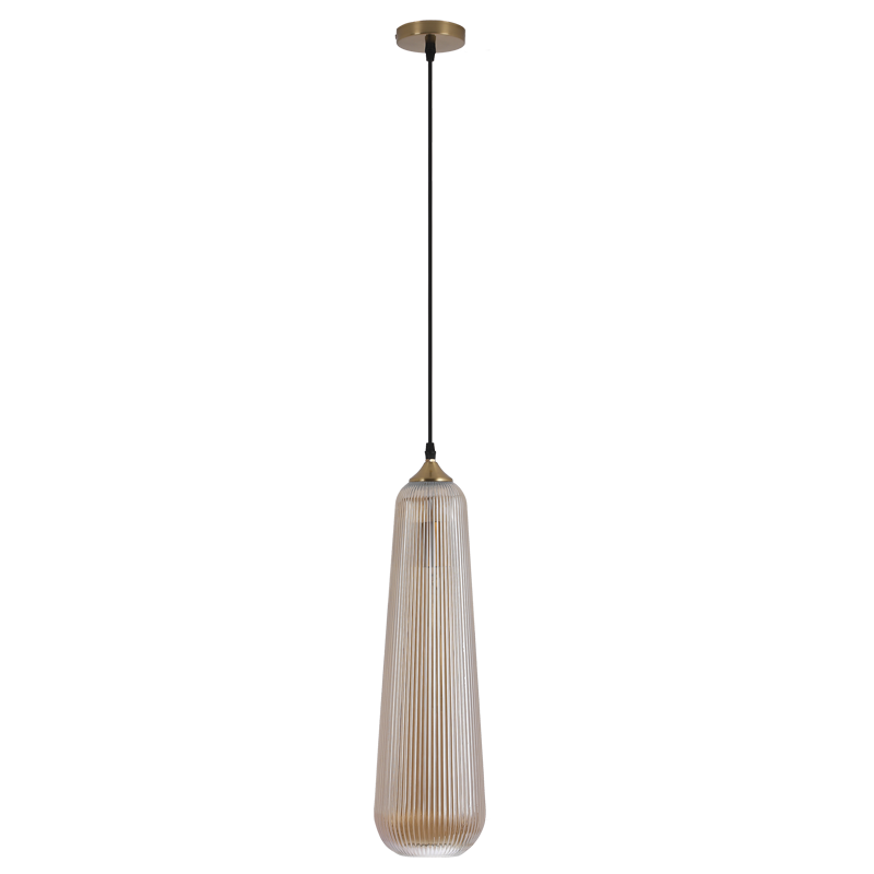 Luna Fluted Amber Glass and Brass Look Pendant Light - Lighting.co.za