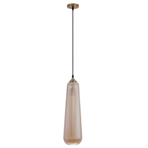 Luna Fluted Amber Glass and Brass Look Pendant Light - Lighting.co.za