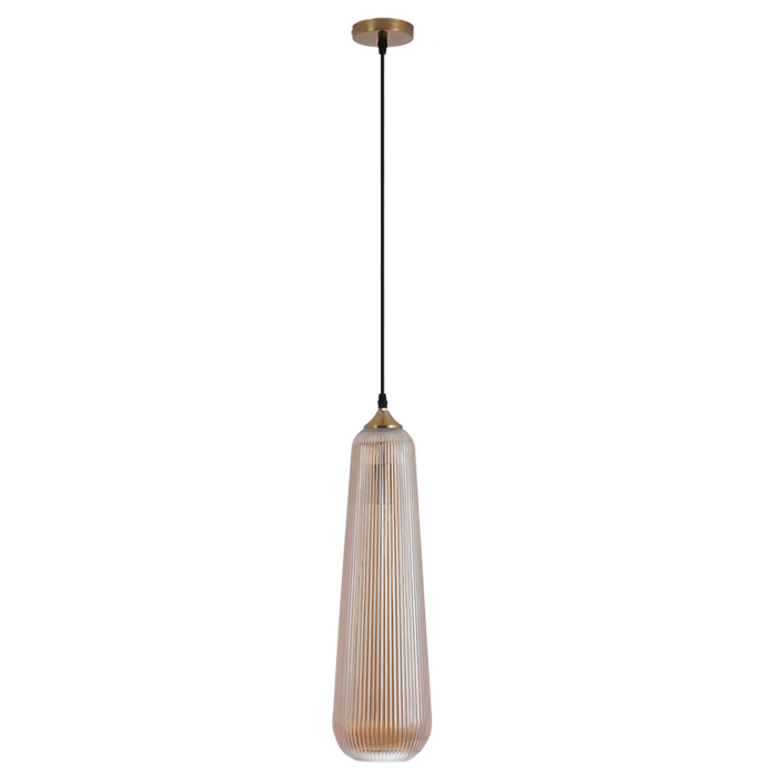 Luna Fluted Amber Glass and Brass Look Pendant Light - Lighting.co.za