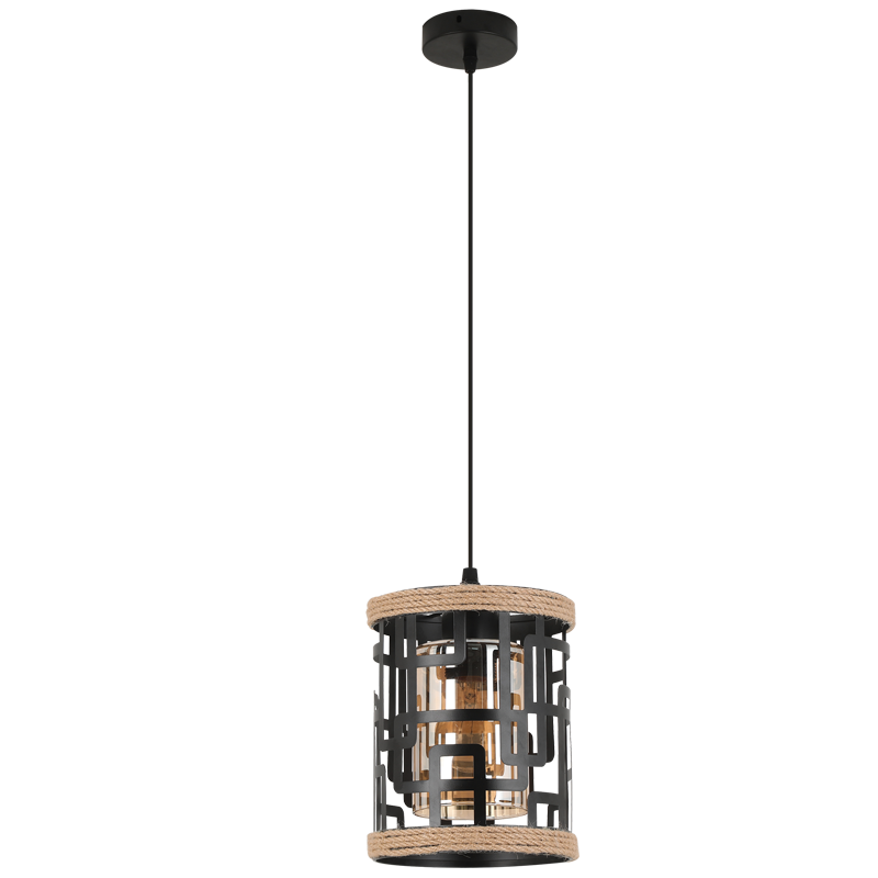 Freeport Black and Natural Rope Rattan Pendant Light - Lighting.co.za