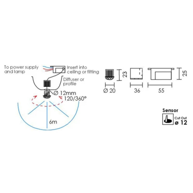 PIR Recessed Motion Sensor with 120° or 360° Distance Range and Max 3 to 6m Detection Distance
