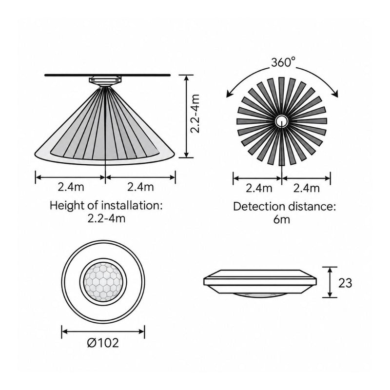 PIR Surface Mounted Motion Sensor with 360° Distance Range and 6m Detection Distance