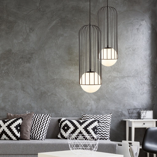 Basket Black Cage and Frosted Glass Pendant Light - Lighting.co.za