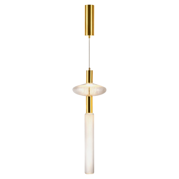 Nova Clear Ribbed Glass and Gold Tall LED Pendant Light - Lighting.co.za