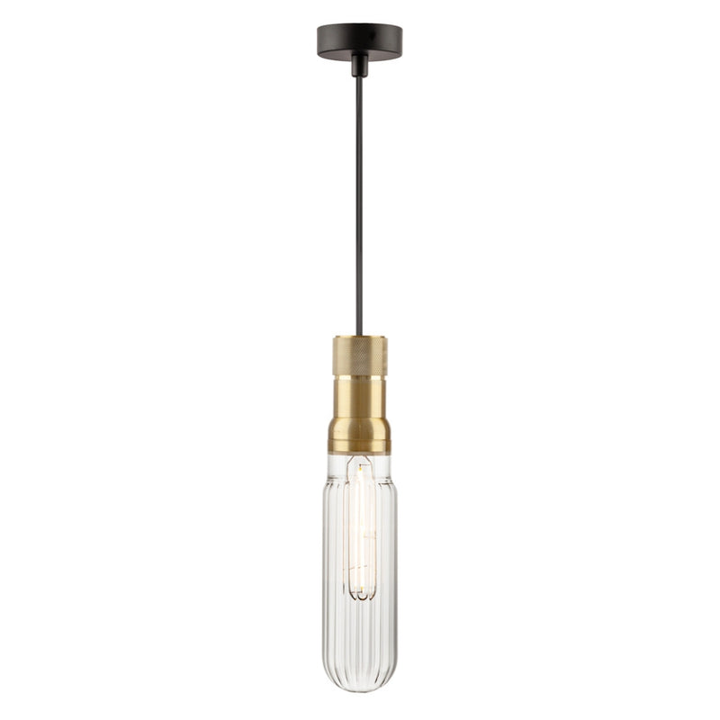 Retro Pill Black | Gold and Clear Ribbed Glass Pendant Light - Lighting.co.za