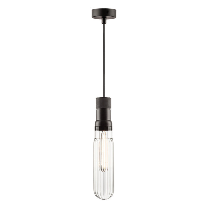 Retro Pill Black | Gold and Clear Ribbed Glass Pendant Light - Lighting.co.za