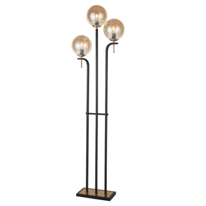 Amilla 3 Light Black And Smoke or Amber Glass Floor Lamp - Lighting.co.za