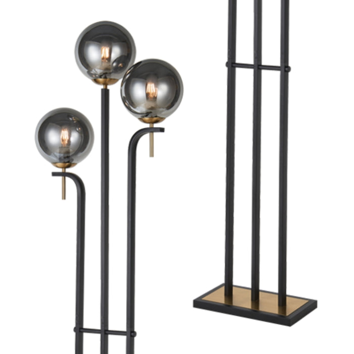 Amilla 3 Light Black And Smoke or Amber Glass Floor Lamp - Lighting.co.za