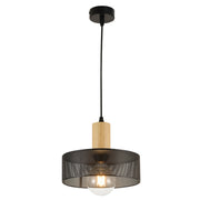 Miro Round Black Mesh and Wood Pendant Light - Lighting.co.za