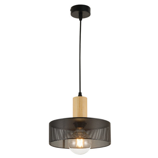 Miro Round Black Mesh and Wood Pendant Light - Lighting.co.za