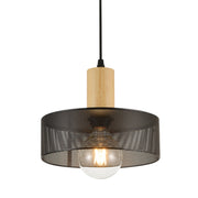 Miro Round Black Mesh and Wood Pendant Light - Lighting.co.za
