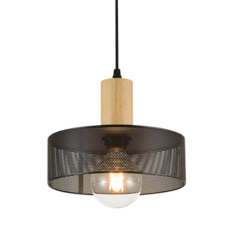 Miro Round Black Mesh and Wood Pendant Light - Lighting.co.za