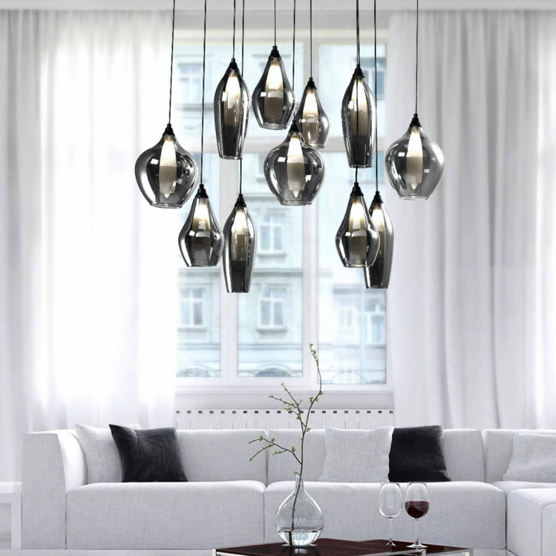 Neo 11 Light Smoke Glass and Black Cluster Pendant Light - Lighting.co.za