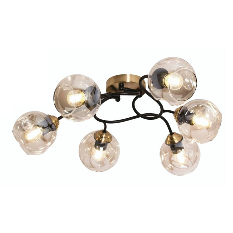 Plura 6 Light Black Brass and Cognac Glass Ceiling Light - Lighting.co.za