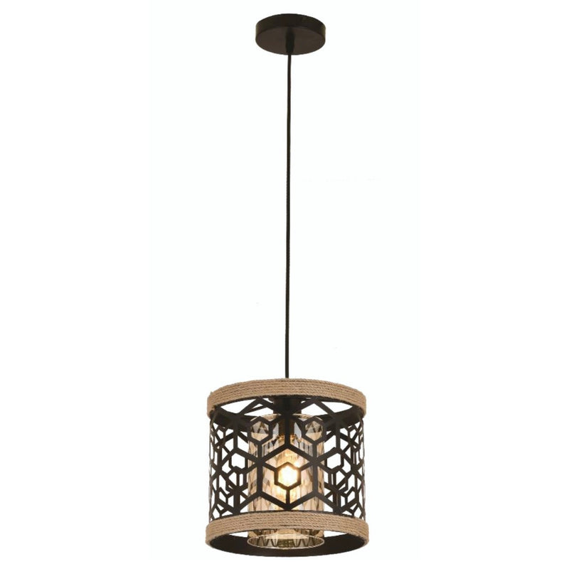 Aalto Woven Rope Rattan and Amber Glass Pendant Light - Lighting.co.za