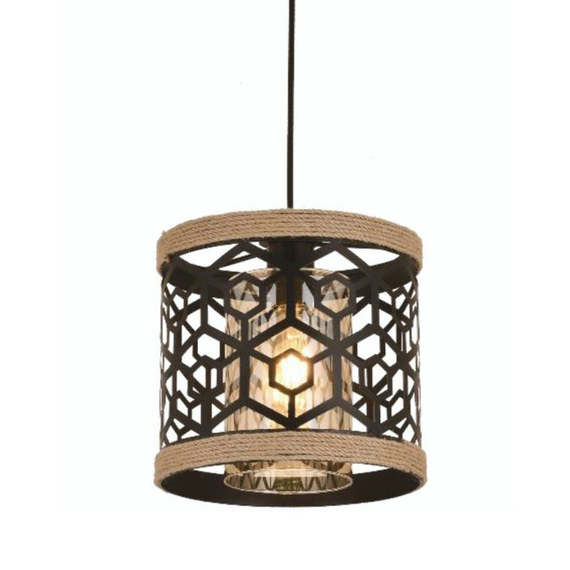 Aalto Woven Rope Rattan and Amber Glass Pendant Light - Lighting.co.za