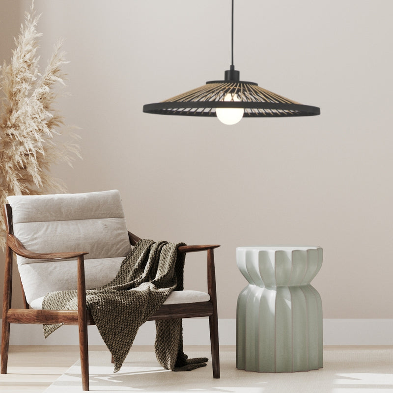 Shiri Black and Bamboo Rattan Hat Pendant Light - Lighting.co.za