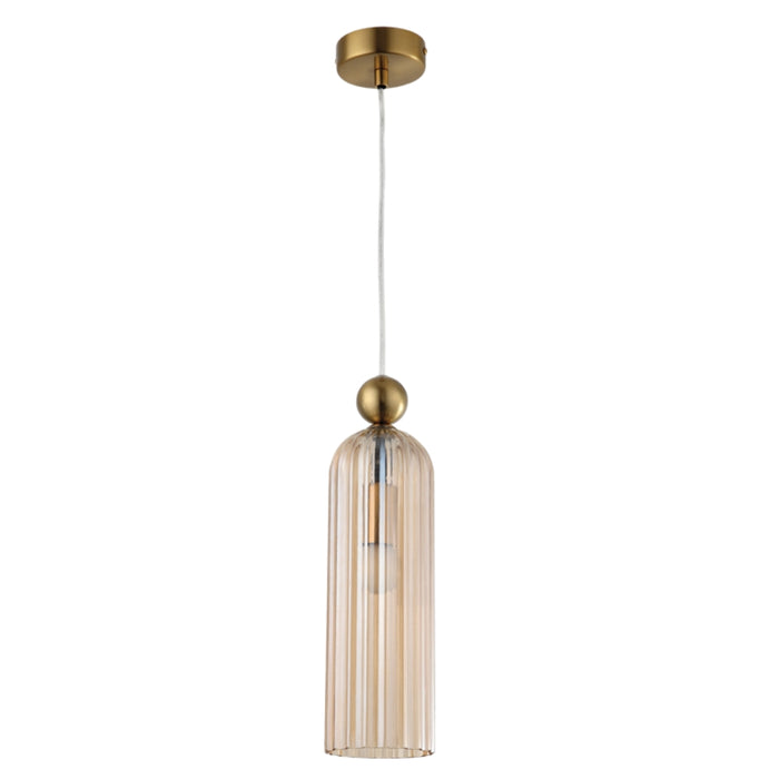 Zara Fluted Cognac Glass and Brass Look Pendant Light - Lighting.co.za