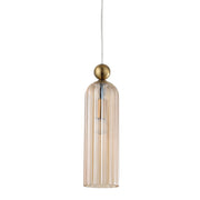 Zara Fluted Cognac Glass and Brass Look Pendant Light - Lighting.co.za