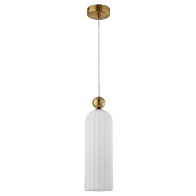 Zara Fluted White Glass and Brass Look Pendant Light - Lighting.co.za