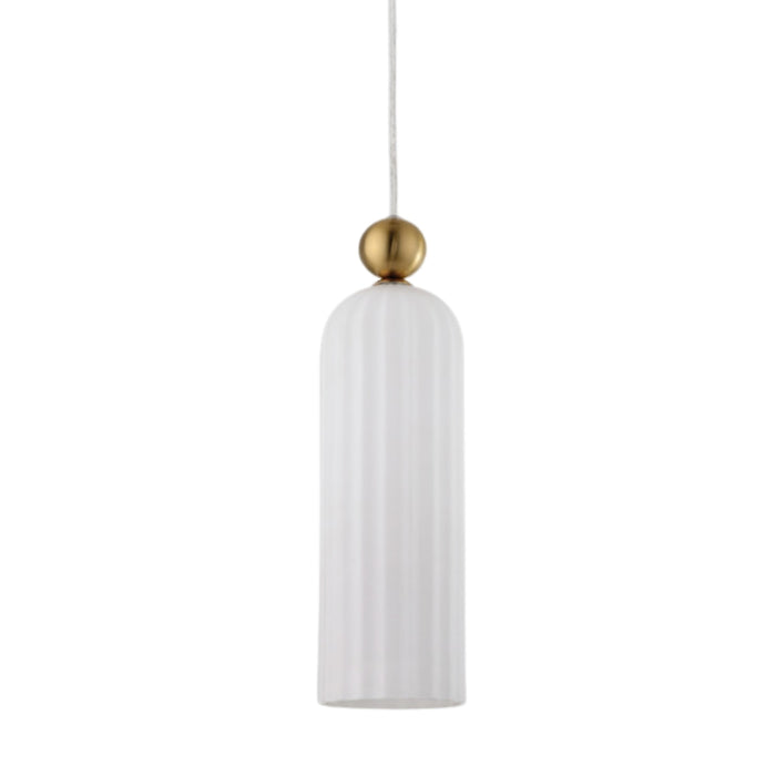 Zara Fluted White Glass and Brass Look Pendant Light - Lighting.co.za