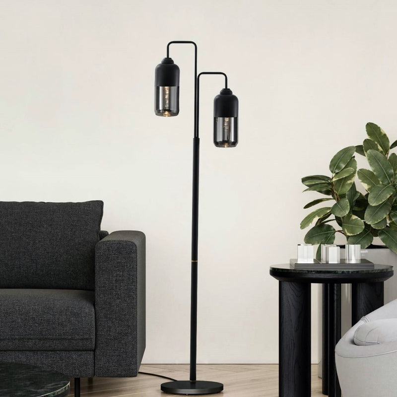 Fiore Black And Smoke Black Glass Floor Lamp - Lighting.co.za