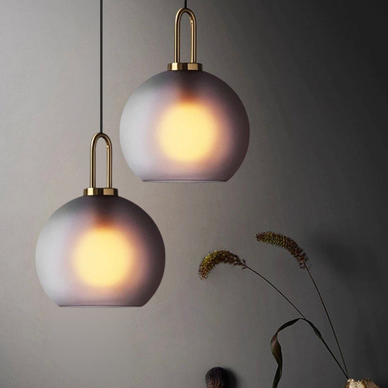 Ebbe Round Smoke Grey Glass and Antique Brass Pendant Light - Lighting.co.za