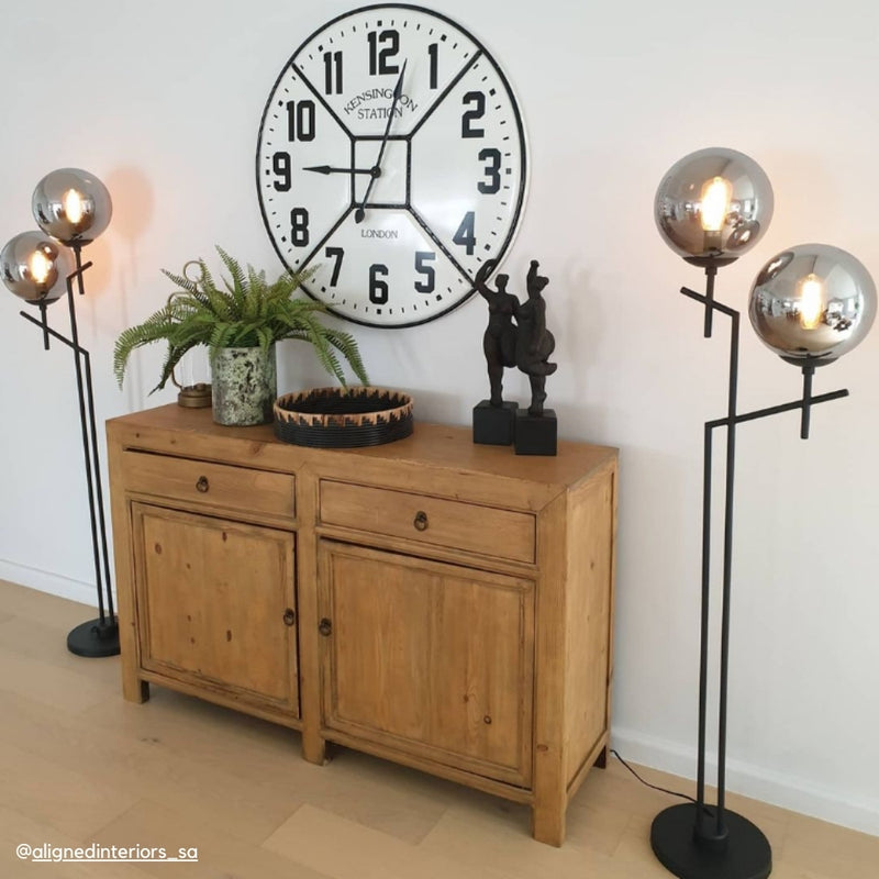 Salem 2 Light Black And Smoke Glass Floor Lamp - Lighting.co.za