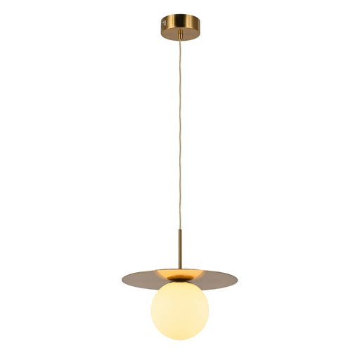 Saturn Single Gold Disk And White Glass LED Pendant Light - Lighting.co.za