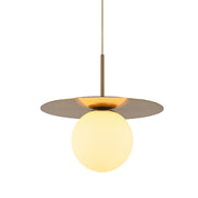 Saturn Single Gold Disk And White Glass LED Pendant Light - Lighting.co.za