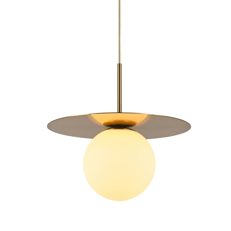 Saturn Single Gold Disk And White Glass LED Pendant Light - Lighting.co.za