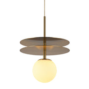 Saturn Double Gold Disk And White Glass LED Pendant Light - Lighting.co.za