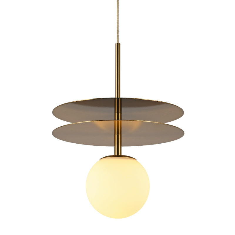 Saturn Double Gold Disk And White Glass LED Pendant Light - Lighting.co.za