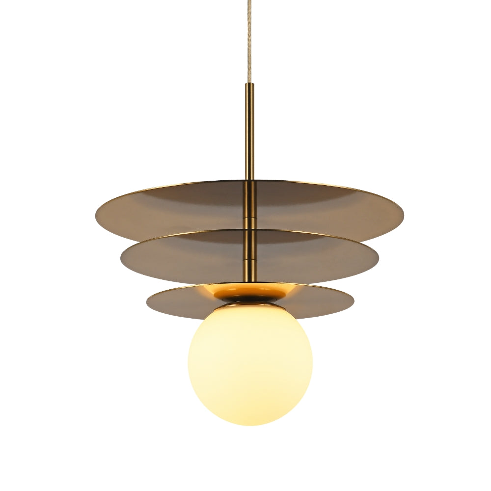 Saturn Trio Gold Disk And White Glass LED Pendant Light — Lighting.co.za