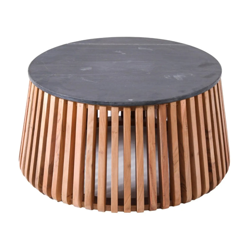 Aalto Acacia Wood and Black Marble Coffee Table - Lighting.co.za