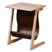 Eva Mango Wood Side Table with Leather Magazine Storage - Lighting.co.za