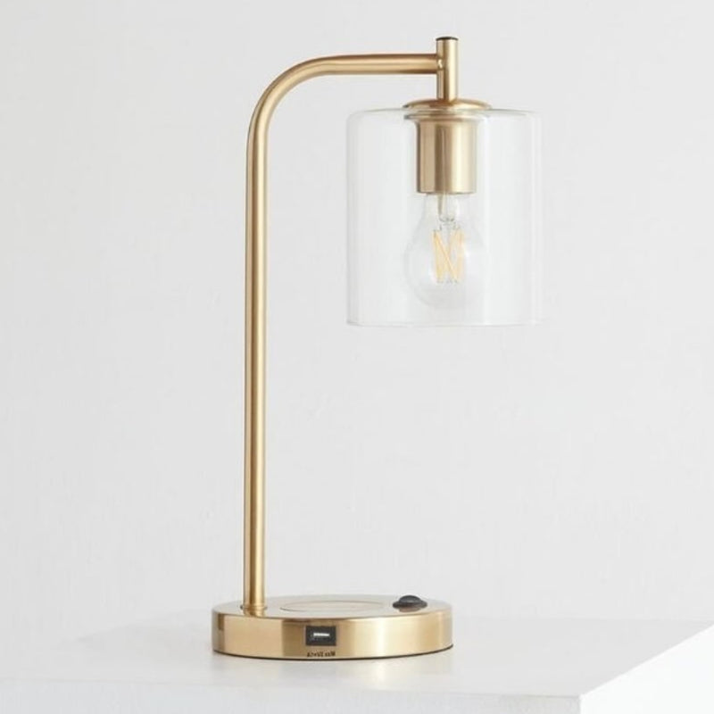 Lora Lee Gold and Glass Desk Lamp with USB Charger - Lighting.co.za
