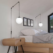 Rondo Black and Opal Round Glass Pendant Light with In-line Switch - Lighting.co.za