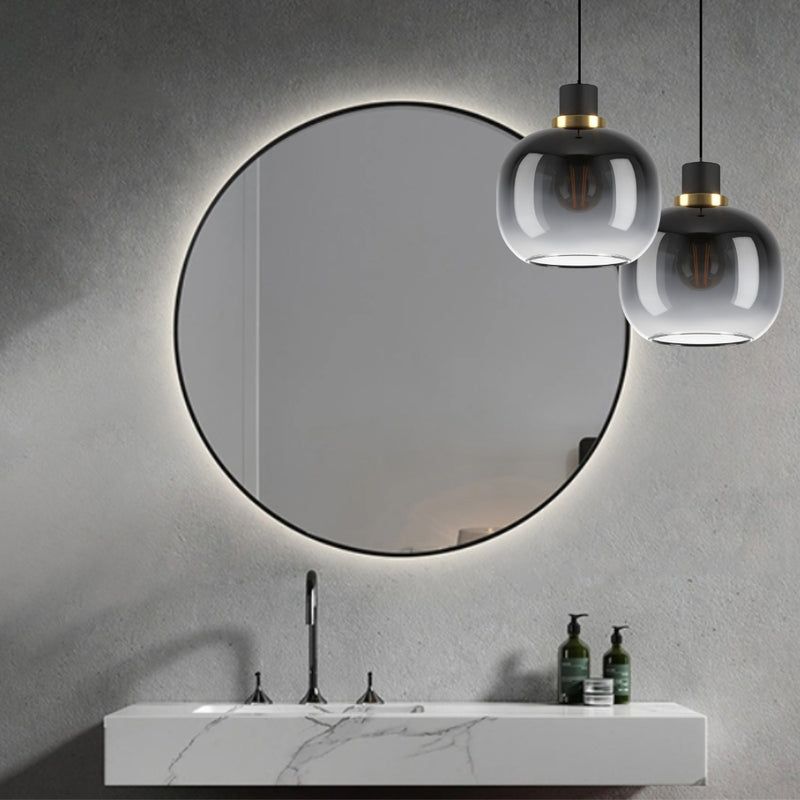 Emily Backlit LED Thin Round Framed Gold or Black Wall Mirror 3 Sizes - Lighting.co.za