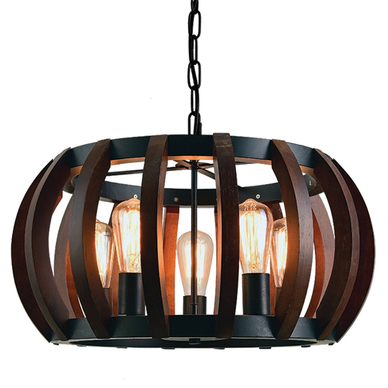 Barrel Large Dark Wood and Black Chandelier - Lighting.co.za