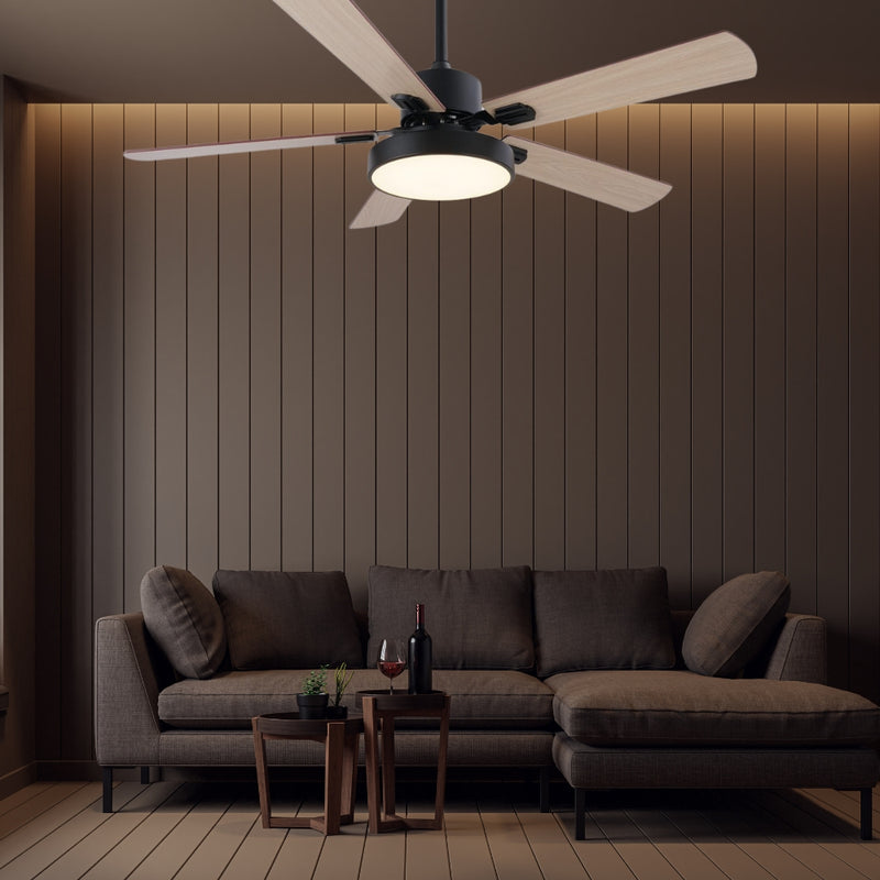 Axis LED Black and Wood 5 Blade Ceiling Fan - Lighting.co.za
