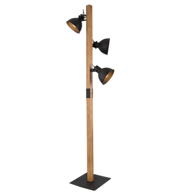 Cuba Wood And Black Shade Floor Lamp - Lighting.co.za
