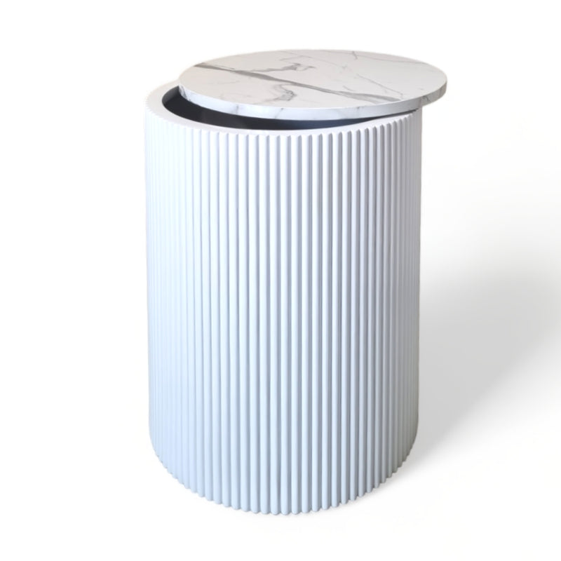 Fluted White and Faux Marble Storage Side Table - Lighting.co.za