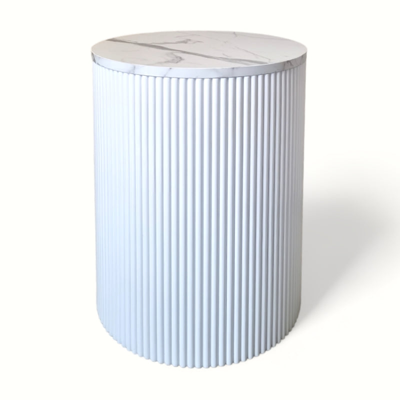 Fluted White and Faux Marble Storage Side Table - Lighting.co.za