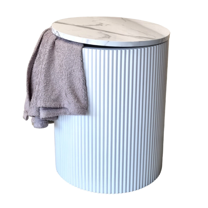 Fluted White and Faux Marble Storage Side Table - Lighting.co.za