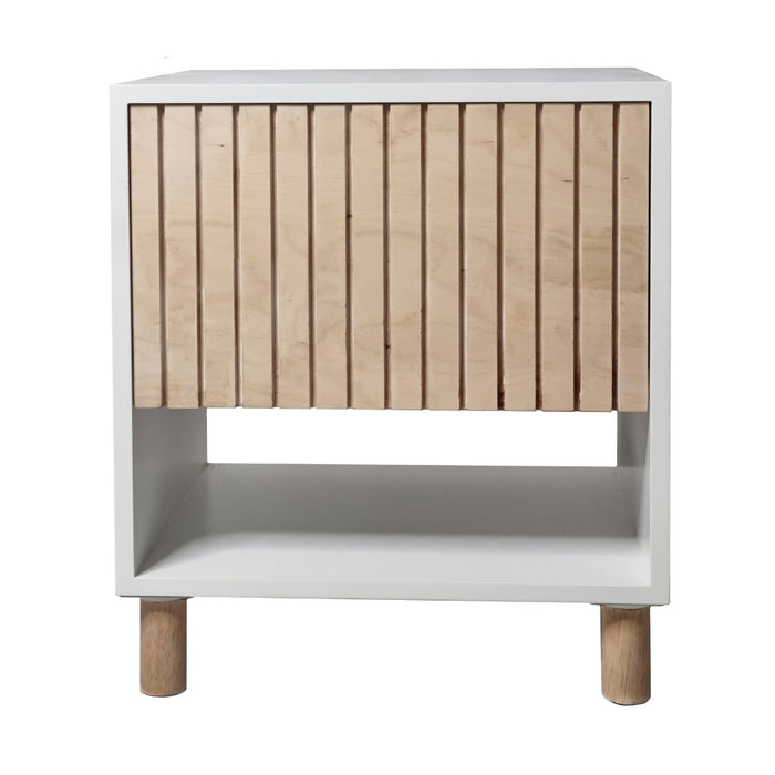 Thendo White and Natural Bedside Table