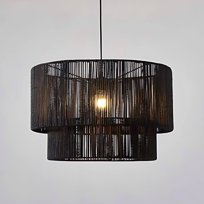 Tiana Black Double Drum Rattan Pendant Light - Lighting.co.za
