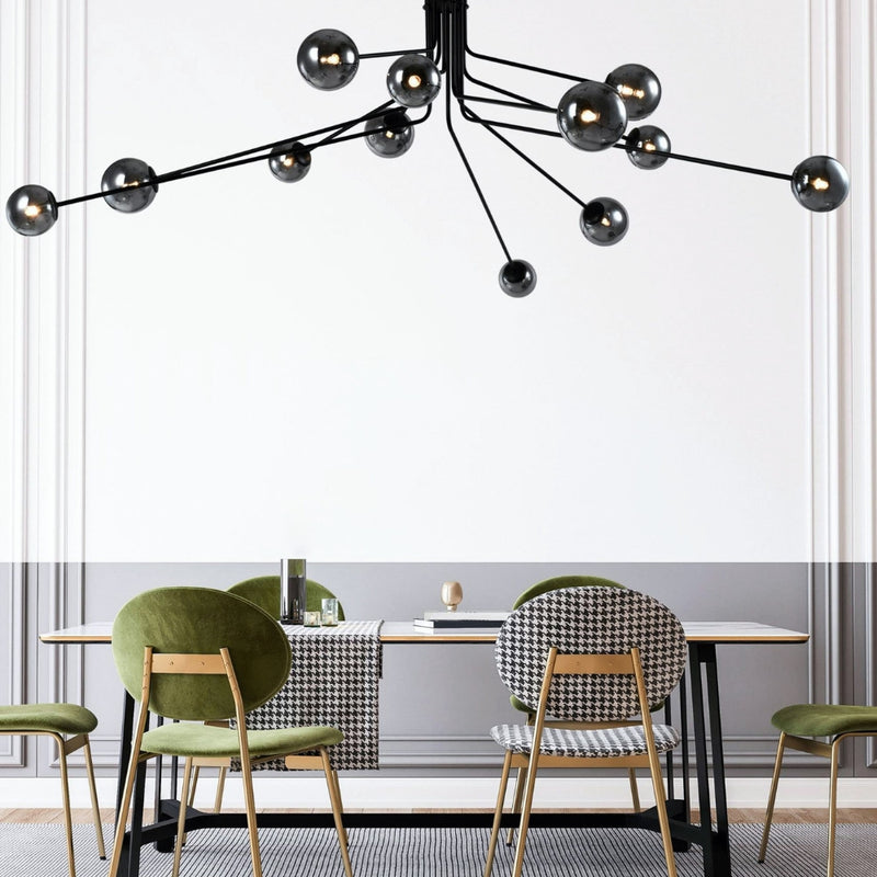 Priya Branch 12 Light Black and Smoke Glass Pendant Light - Lighting.co.za