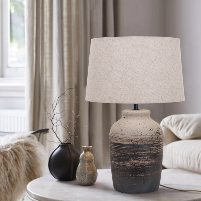 Adore Stone Ceramic and Natural Shade Table Lamp